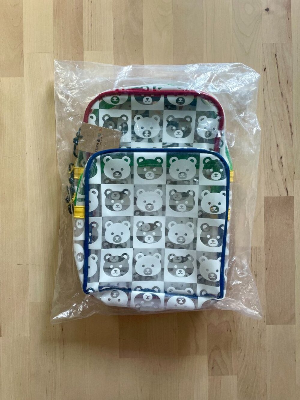 Teddy Fresh Unisex Checkered Bear Head Clear Transparent Mini Backpack Bag NWT